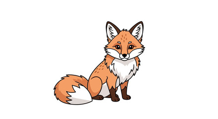 Obraz premium Adorable cartoon fox sitting attentively with bushy tail and curious expression, perfect for children's books and nature themes