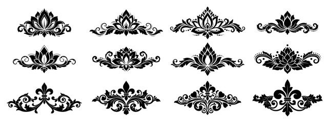 Ornamental Lotus Flourish Elements Vintage Set