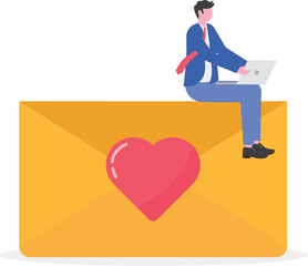 Happy valentine's day festival concept with tiny character. Loving couple write each other love confessions,

