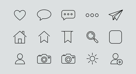Collection of various outline icons representing social media and interface elements.