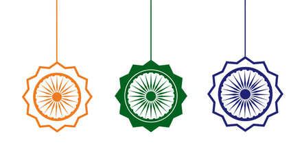 Three hanging ornaments in the colors of the Indian flag.