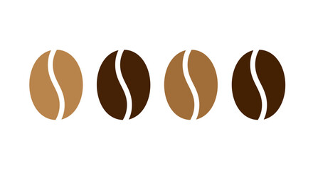 Four stylized coffee beans in a row, alternating between light and dark brown, representing different roast levels.