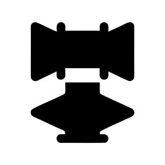 Black and white illustration of an anvil with hammer above it, forging theme