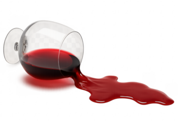 Spilling red wine from glass, creating a mess