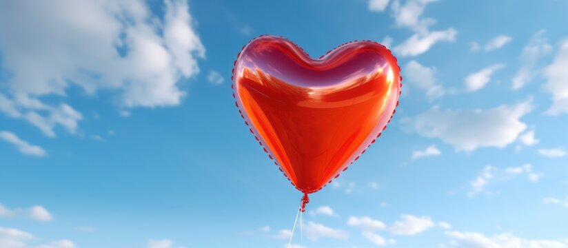 heart-shaped red balloon floating in a cloudy blue sky, 3D render, highly detailed, photorealistic, vibrant colors, dramatic lighting, hyper-realistic, intricate details
