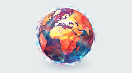 detailed isometric, abstract polygonal globe, vibrant colors, metallic surface, intricate geometric shapes, rendered in 3d, high resolution
