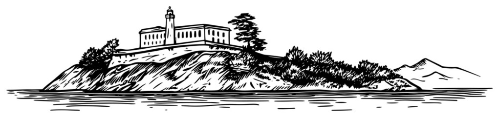 Alcatraz Island San Francisco Bay Hand Drawn Vector