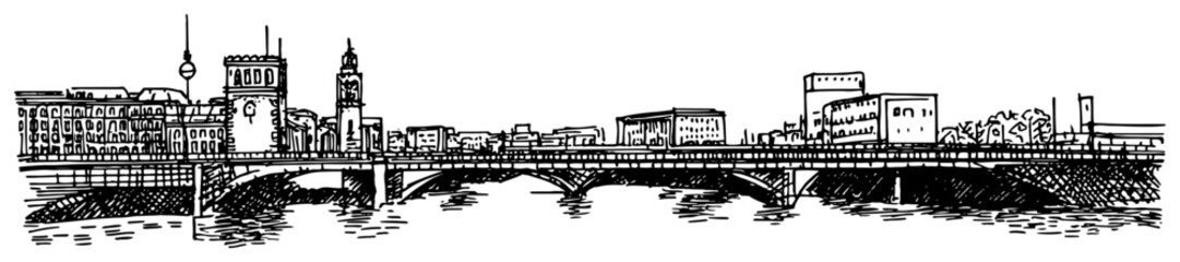 Obraz premium Berlin Skyline with Oberbaum Bridge and TV Tower
