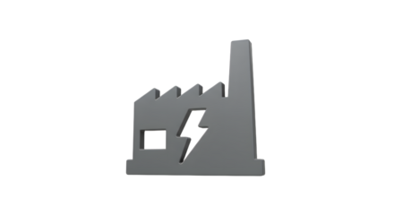 Factory Icon with Broken Structure and Lightning Bolt in Gray Color