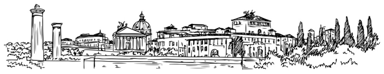 Vintage Style Sketch of the Rome Cityscape in Italy