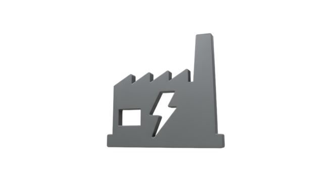 Factory Icon with Broken Structure and Lightning Bolt in Gray Color