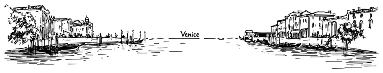 Venice Lagoon Waterfront Panoramic Illustration