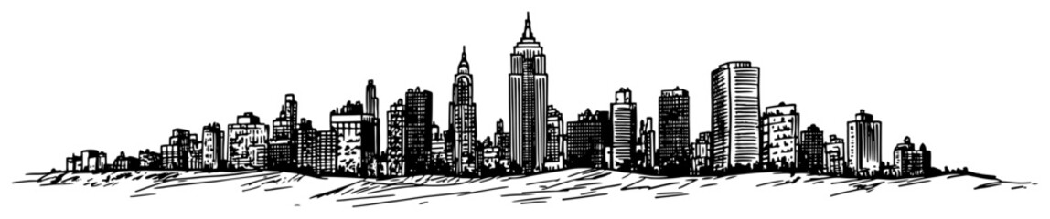 Naklejka premium Modern City Skyline Silhouette Panorama black shape vector laser cutting engraving monochrome print