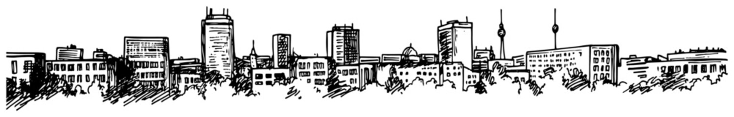 European City Skyline With Towers and Antennas black shape vector laser cutting engraving monochrome print