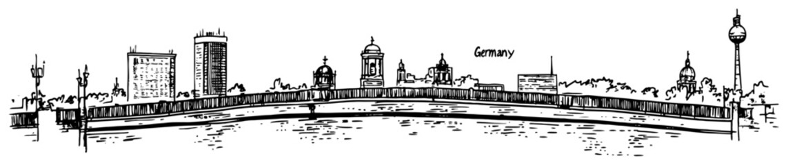 Berlin Germany Panorama with River and Landmarks