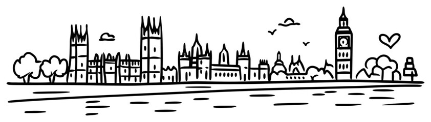 Fototapeta premium London Westminster Skyline with Big Ben Hand Drawn Vector