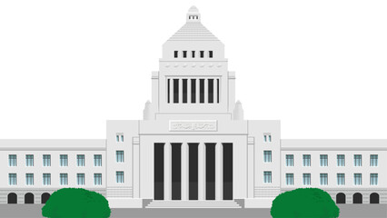 Flat vector illustration of the National Diet Building in Tokyo, Japan