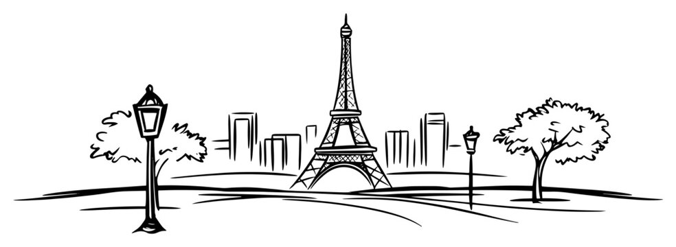 Paris Cityscape with Eiffel Tower and Street Lamp