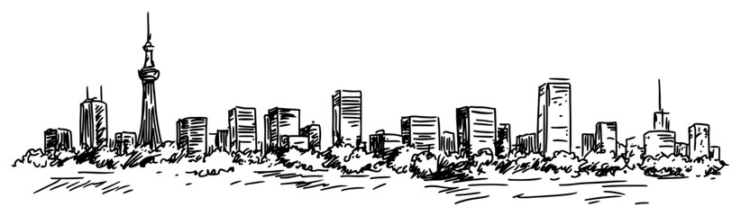 Naklejka premium Toronto Skyline with CN Tower Hand Drawn Vector