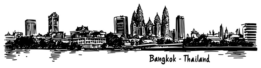 Bangkok Thailand Skyline Hand Drawn Vector