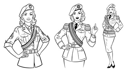 Military Pin Up Women in Uniform Vector