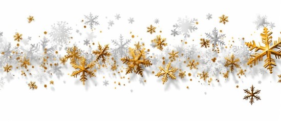 seamless, high-quality, detailed, intricate, repeating pattern of golden and silver snowflakes, winter, festive, christmas, elegant, shimmering, sparkling, holiday, decorative, border, frame, top and 
