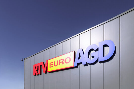 Poznan, Poland - September 24, 2025. RTV Euro AGD logo on a supermarket - RTV Euro AGD is a Polish chain of stores selling consumer electronics and household appliances.