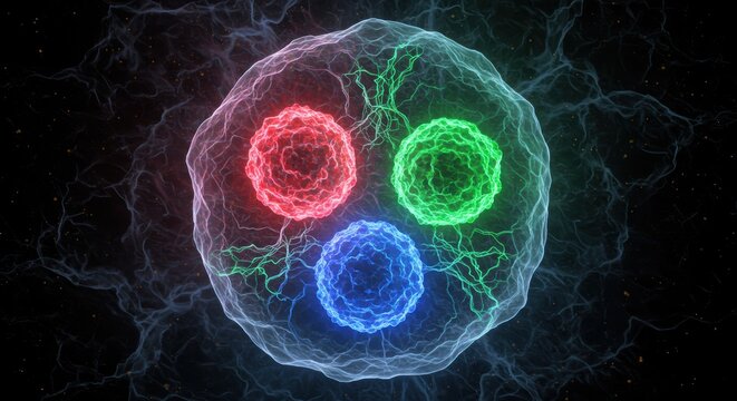 Quantum Chromodynamics Color Charge Principle 3D Render For Scientific Education

