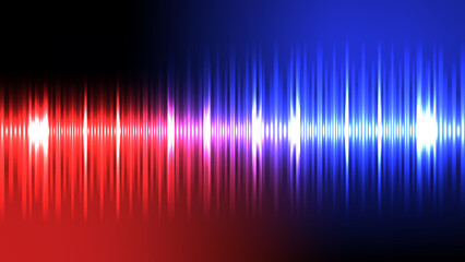 Red pink blue glow bars with luminous glass effect on black background showing futuristic wave symmetry