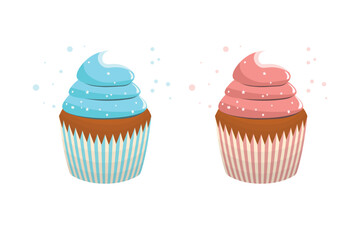 Muffin cake, sweet cupcake with cream, delicious pastries. Modern vector illustration, logo for cafe, restaurant, pastry shop. Dessert icon. Symbol for a candy bar.