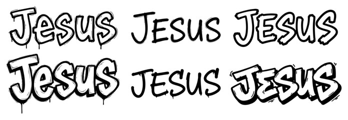 Jesus Graffiti Lettering Typography Set black shape vector laser cutting engraving monochrome print