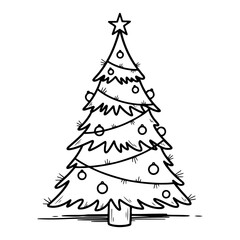 Decorated Christmas Tree Hand Drawn Illustration