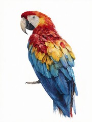 Obraz premium Parrot Majesty: A vibrant illustration showcases a Scarlet Macaw with its majestic plumage, perched regally with detailed rendering.