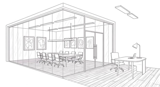 Modern Office Space Design - Meeting Room and Workspace. - Powered by Adobe