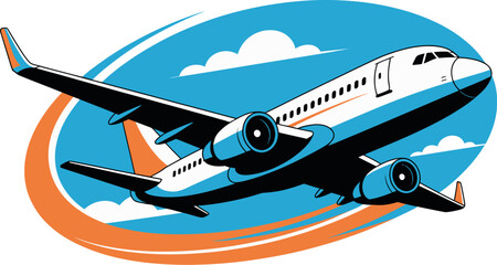 Modern passenger jet soaring through a bright blue sky with clouds