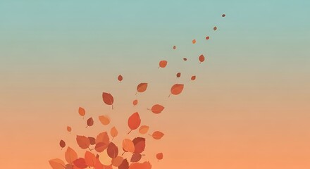 Minimalist autumn scene with swirling leaves.