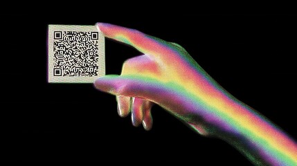 cyber monday Hand holding a QR code on a dark background.