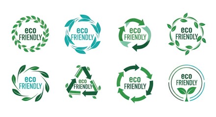 Vector set of eco friendly logo designs for product packaging and green initiative