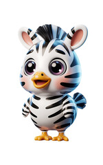 Adorable cartoon zebra chick standing upright with big eyes and a playful expression, isolated on transparent background a cute and whimsical character design