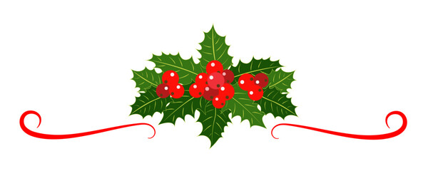 Christmas holly leaves and berries decorative vector design element