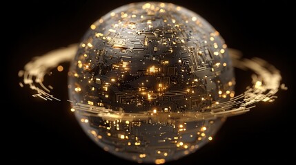 cyber monday Abstract digital globe with swirling lights and patterns.