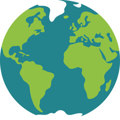 Stylized illustration of planet Earth with continents in green and oceans in blue.