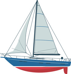 Sleek blue sailboat with white sails glides on water
