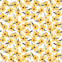 Seamless floral pattern based on traditional folk art ornaments. Colorful flowers on color background. Scandinavian style. Sweden nordic style. Vector illustration. Simple minimalistic pattern.