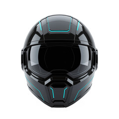 Futuristic Black Helmet with Neon Blue Accents on Transparent Background