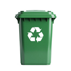 Green Recycling Trash Bin with White Recycling Symbol on Transparent Background