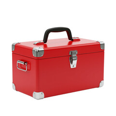 Red Metal Toolbox with Black Handle and Silver Lock Transparent background