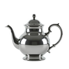 Elegant Silver Teapot with Clipping Path Showcasing Reflective Metallic Surface