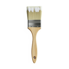 Paintbrush with Wooden Handle and White Bristles on Transparent Background