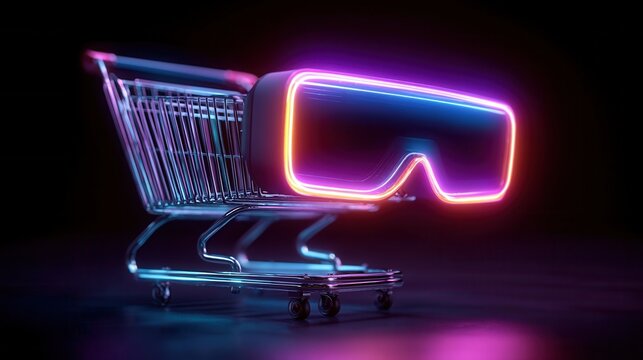 cyber monday Shopping cart with neon virtual reality headset design. - Powered by Adobe